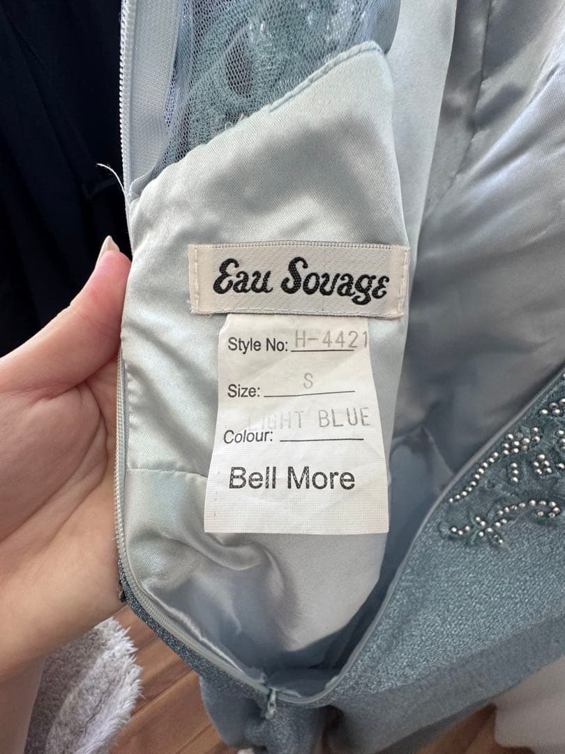 ロングドレス　水色/ビーズ、ストーン刺繍（キャバ/クラブ）