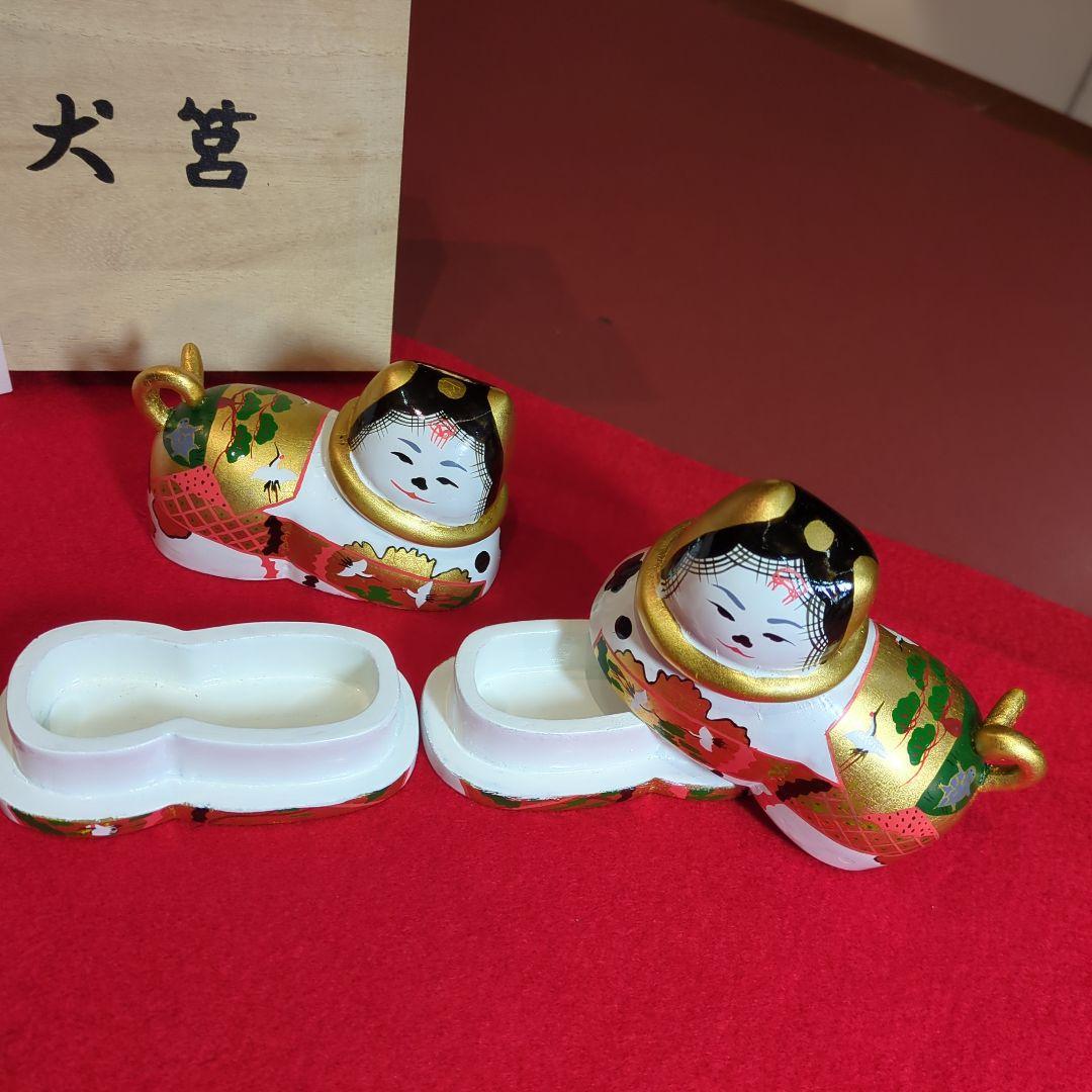 犬筥　本金手描き　木製 伝統工芸品 桐箱付