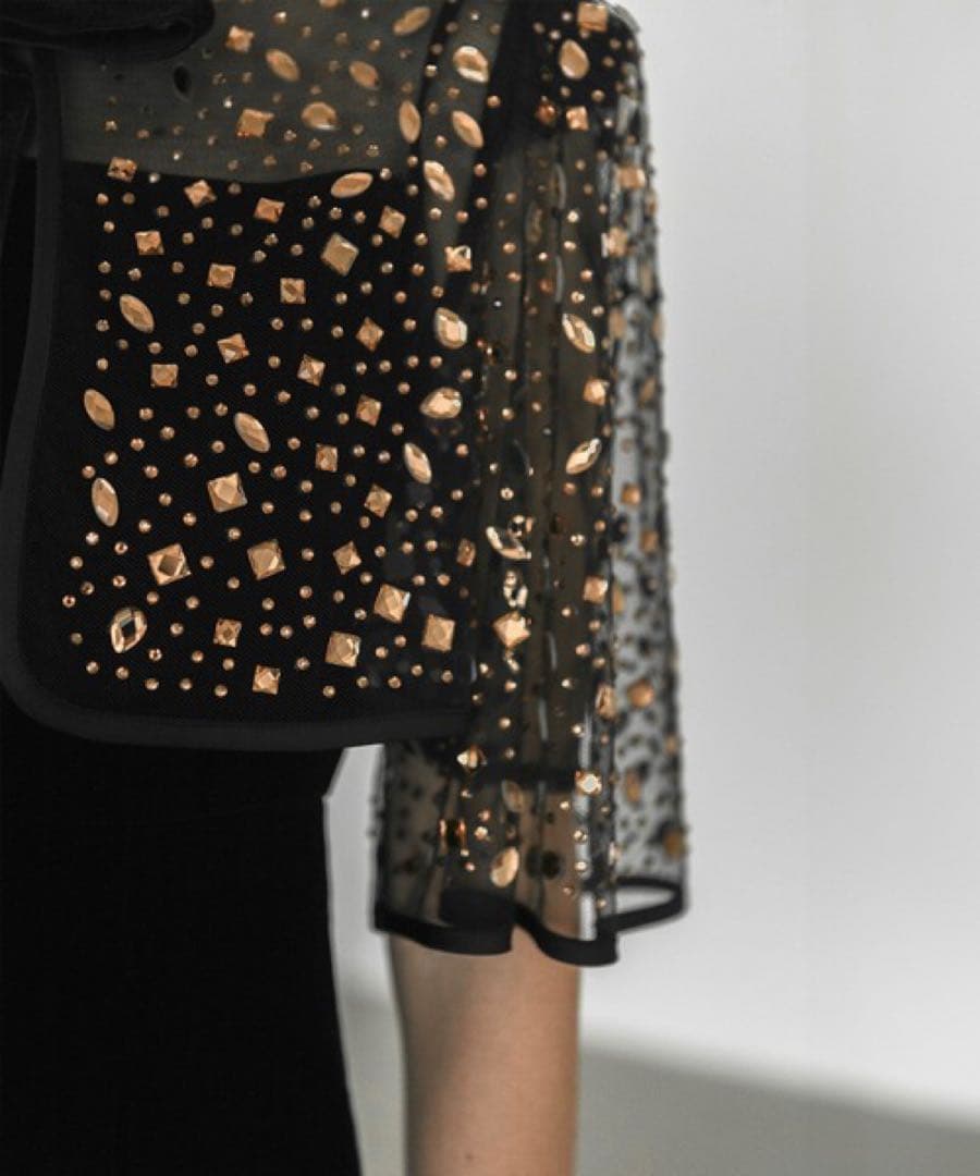 leja ビジューストーンボレロベロアスリットIラインドレスワンピース