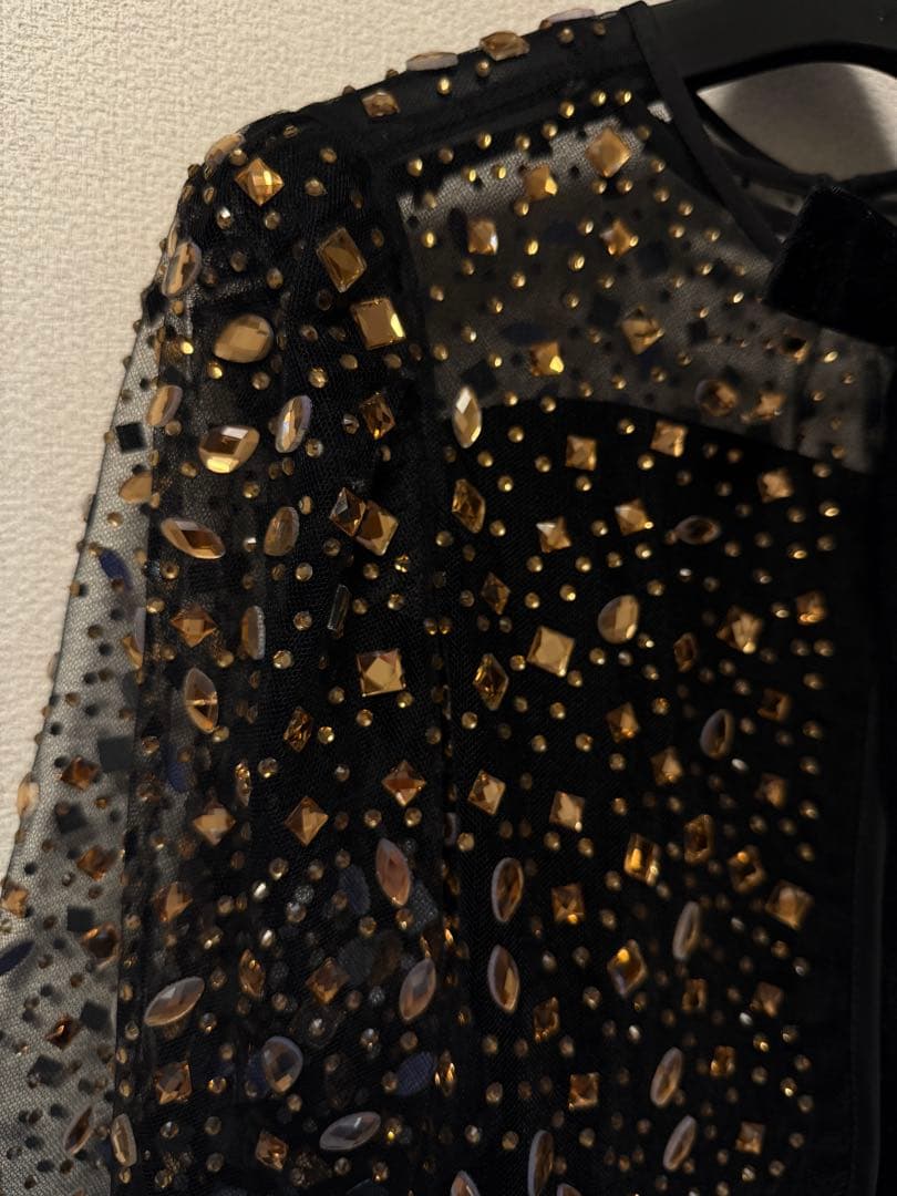 leja ビジューストーンボレロベロアスリットIラインドレスワンピース