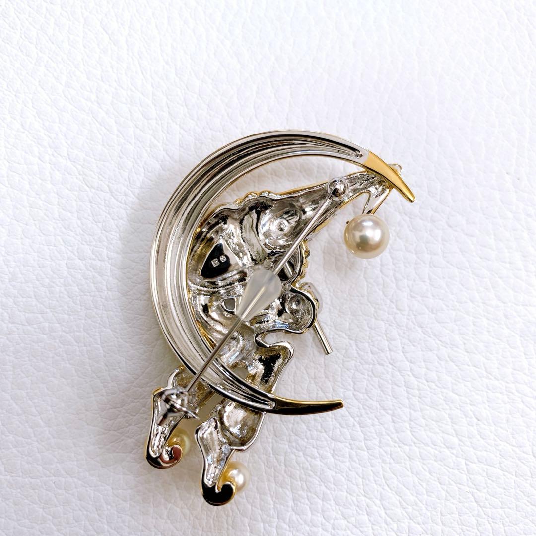 【極美品】ミキモト ブローチ ピエロ 三日月 真珠パール シルバーゴールド