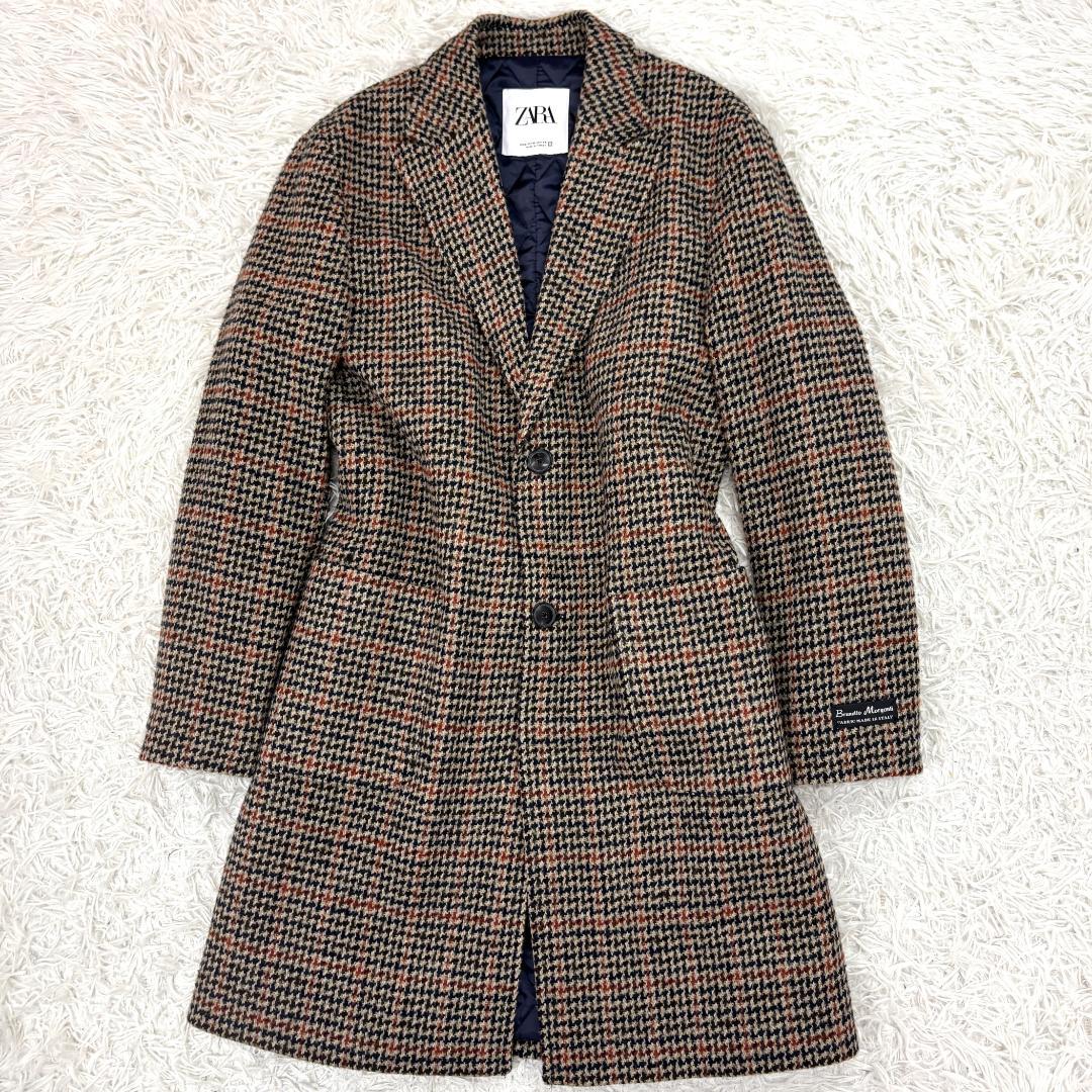 希少　ザラ　チェスターコート　イタリア製　高級生地メーカー　千鳥柄　キルティング