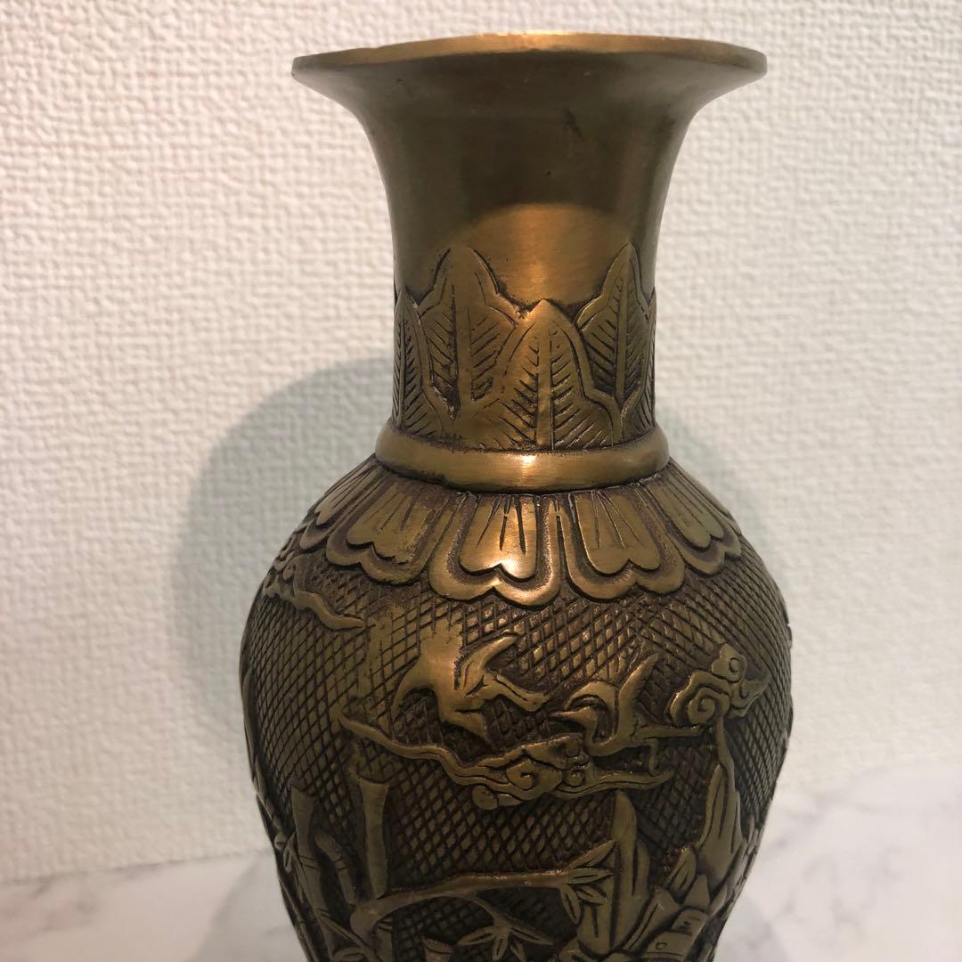 中国美術 骨董品 古美術 古玩 彫刻風景のブロンズ花瓶　中国 骨董品 大型