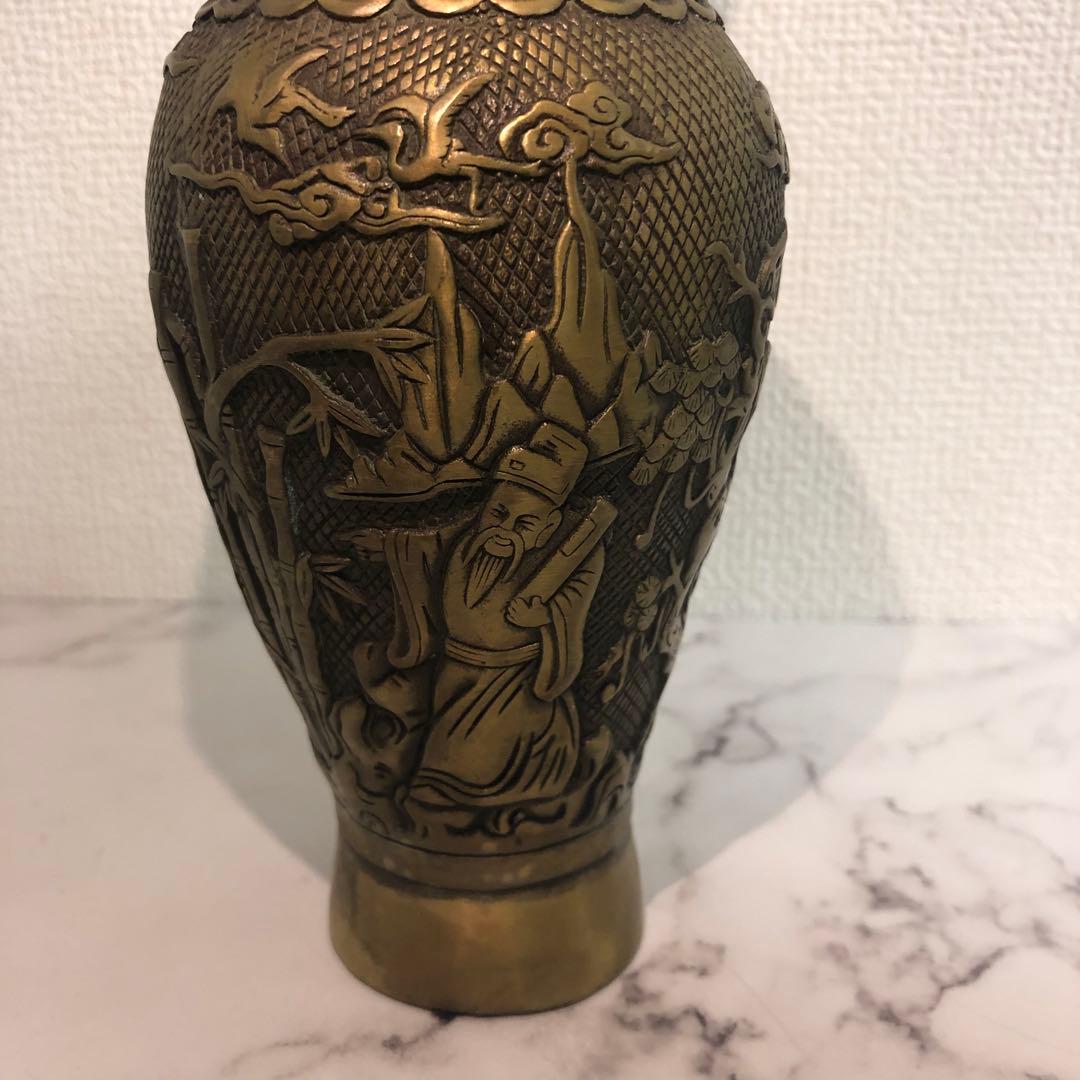 中国美術 骨董品 古美術 古玩 彫刻風景のブロンズ花瓶　中国 骨董品 大型