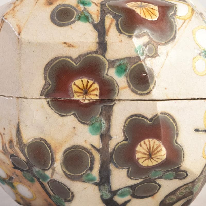 茶道具　山崎窯　浅野紫仙造　乾山写　紅白梅図　香合　共布共箱　V　8302