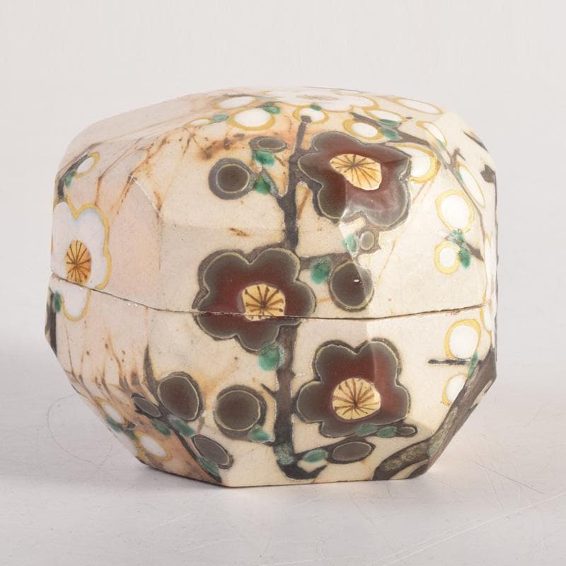 茶道具　山崎窯　浅野紫仙造　乾山写　紅白梅図　香合　共布共箱　V　8302