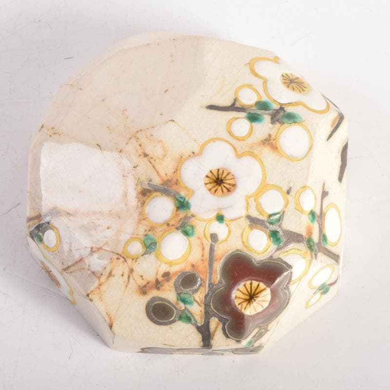 茶道具　山崎窯　浅野紫仙造　乾山写　紅白梅図　香合　共布共箱　V　8302