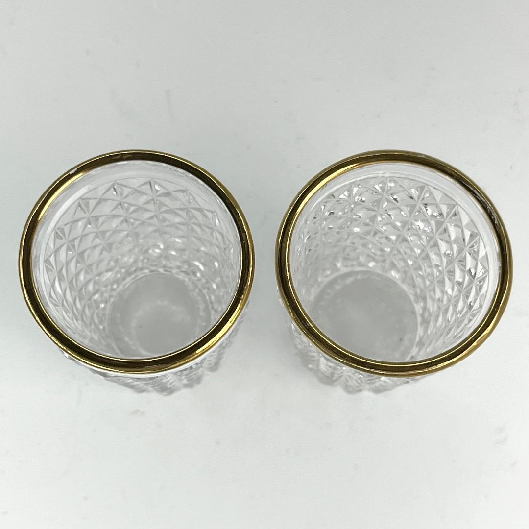 オールドバカラ 希少な筒型切子盃 ペア 口縁金彩 明治期 春海商店