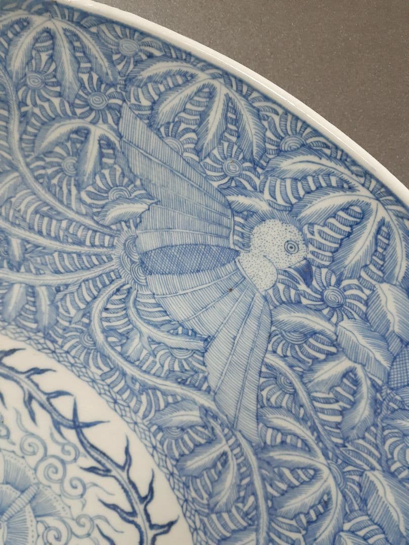 【美術館級の逸品❗】江戸時代　古伊万里染付　鳳凰花散　56.4cm大鉢　完品❗️