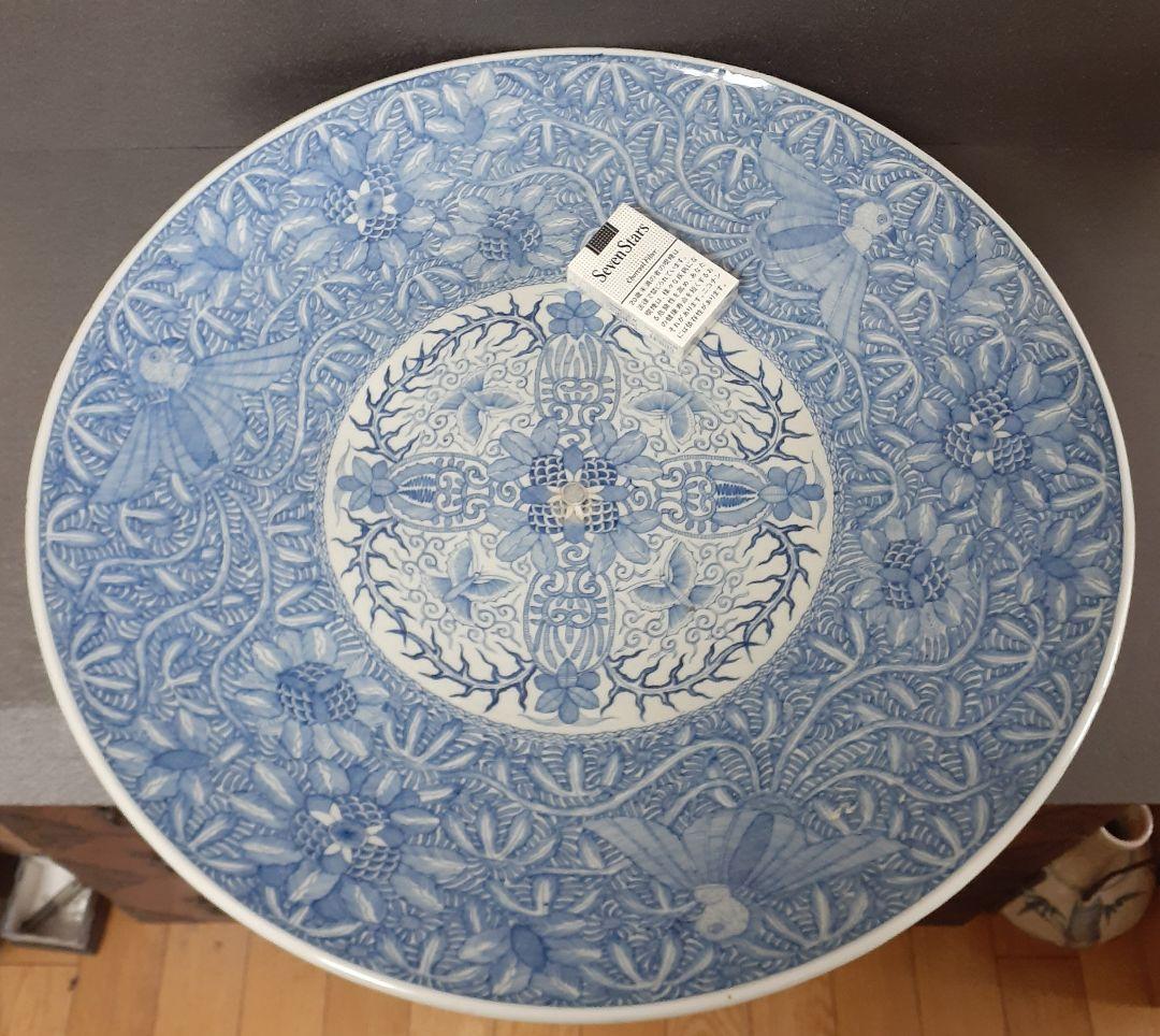 【美術館級の逸品❗】江戸時代　古伊万里染付　鳳凰花散　56.4cm大鉢　完品❗️