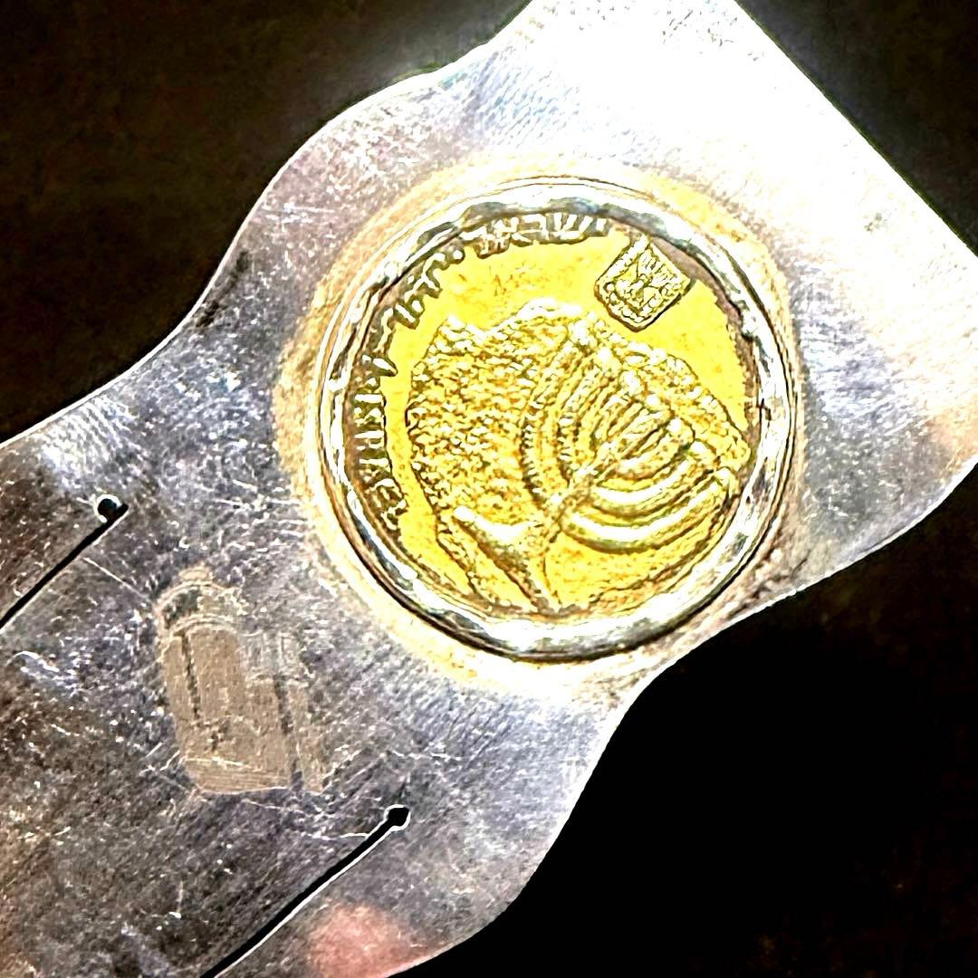 イスラエル産 10アゴロット燭台 シルバー925 しおり 箱付 硬貨ヴィンテージ