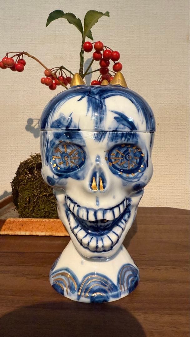 美品スカルデザイン（どくろ）の有田焼キャニスター