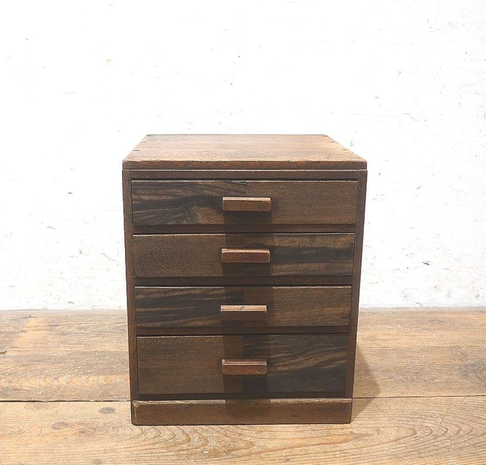 1360 木製取っ手の小引き出し　収納棚　書類ケース　レトロ　アンティーク　台