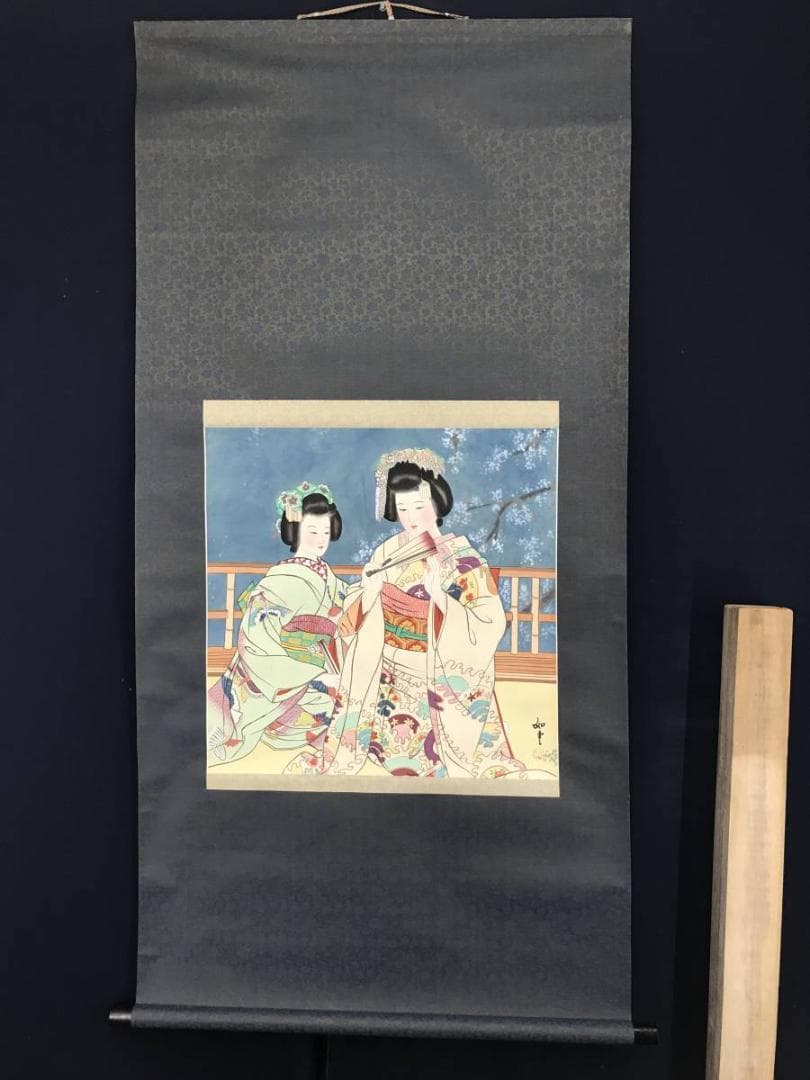 【真作】如雲/舞妓図/美人図/美人画/横物/掛軸/名家伝来/AC-540