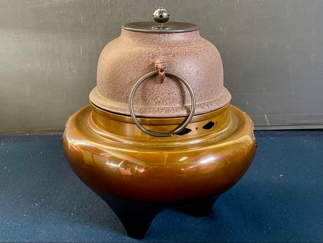 【未使用 美品】「母」 唐銅 朝鮮風炉 真形釜添 釜師 敬典 釜鐶 共箱(敬F)