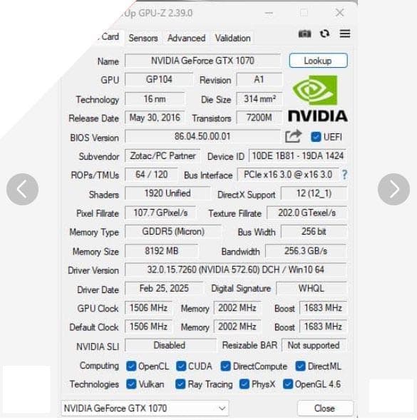 GeForce GTX 1070 グラフィックボード