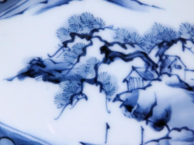 平戸　伊万里　染付　山水紋の図　菱形変形皿　５客　D272AS-fbqc