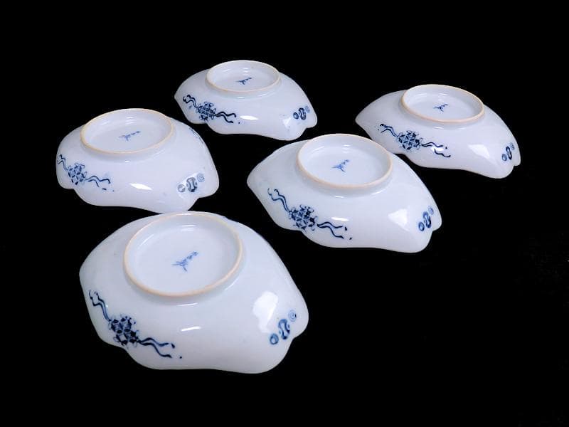 平戸　伊万里　染付　山水紋の図　菱形変形皿　５客　D272AS-fbqc