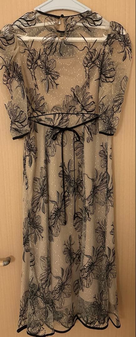 【Leja】花柄リボンパフスリーブマーメイドワンピースドレス Mサイズ