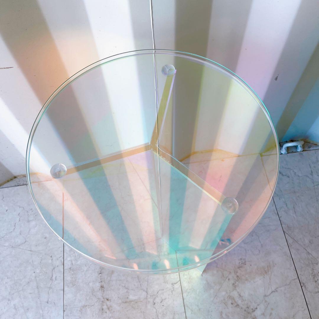 取付無料！オーロラ ホログラム 韓国風アクリル円形ミニサイドテーブル✨