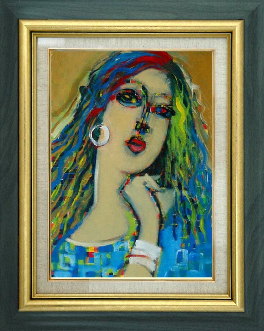 油絵 菅家令子 絵 絵画 インテリア 額付(黒) F6-080212 人物 女性