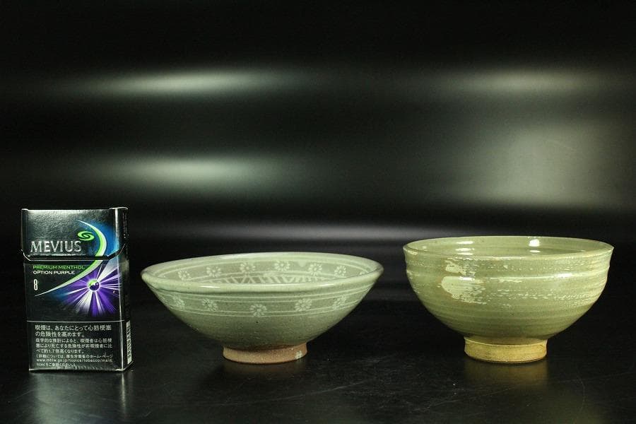 茶道具 朝日 刷毛目茶碗 阿漕 三嶋茶碗 二件(K-A991)