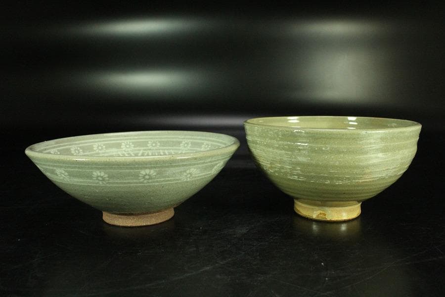 茶道具 朝日 刷毛目茶碗 阿漕 三嶋茶碗 二件(K-A991)