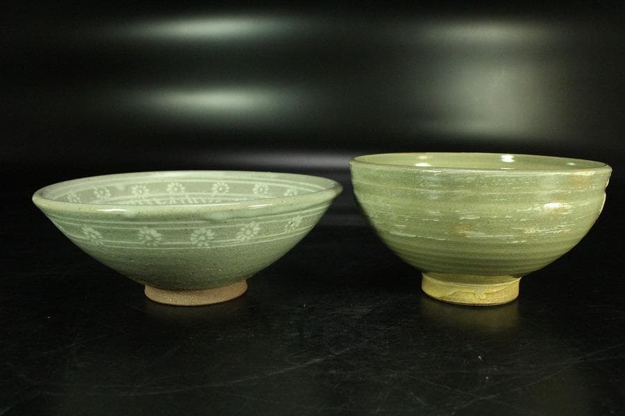 茶道具 朝日 刷毛目茶碗 阿漕 三嶋茶碗 二件(K-A991)