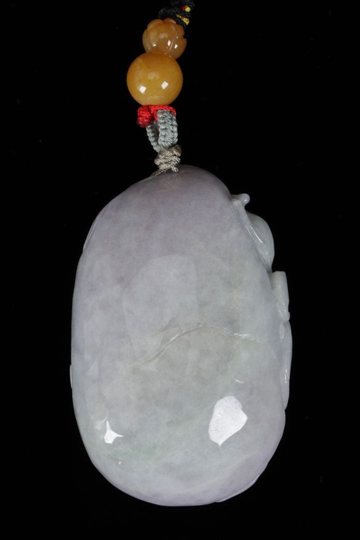 【中国美術】 ラベンダー翡翠 紫翡翠手彫 細密彫刻 龍紋 握り石 根付 紐付