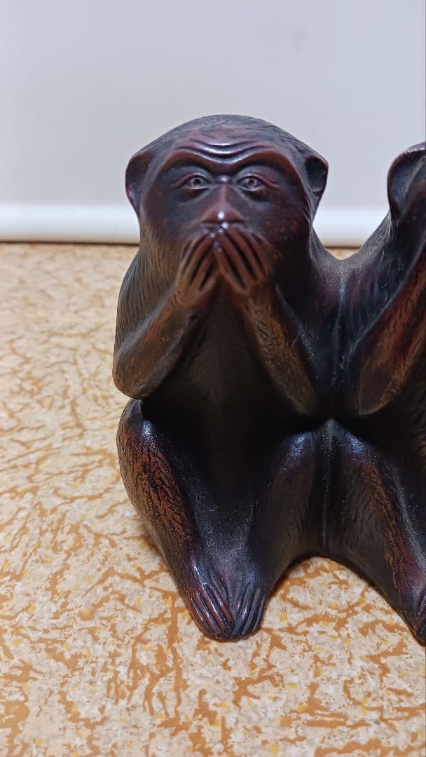 時代物　備前焼　三猿　置物　見ざる聞かざる言わざる　在銘　明治大正期　箱付