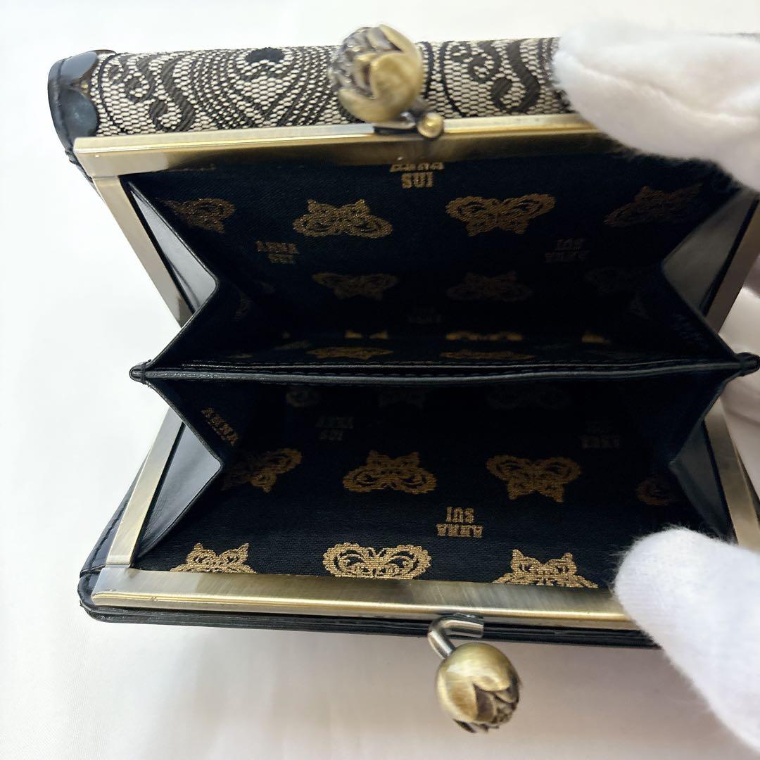 【美品】アナスイ ウォールハート ブラック がま口 折り財布 バタフライ