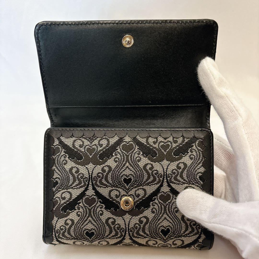 【美品】アナスイ ウォールハート ブラック がま口 折り財布 バタフライ