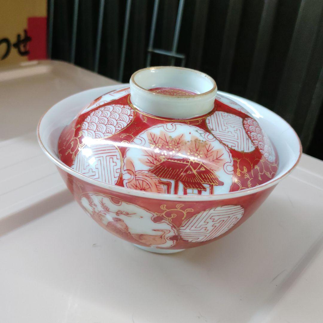 九谷焼　赤絵の飯椀　2客