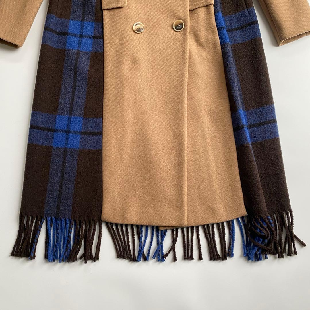 セミクチュール ダブルブレストチェスターコート チェック 青 ブルー ドッキング