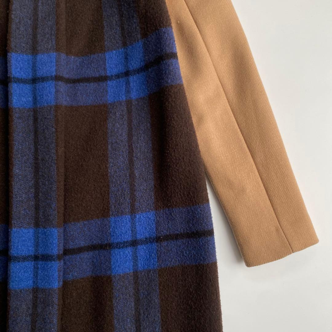 セミクチュール ダブルブレストチェスターコート チェック 青 ブルー ドッキング