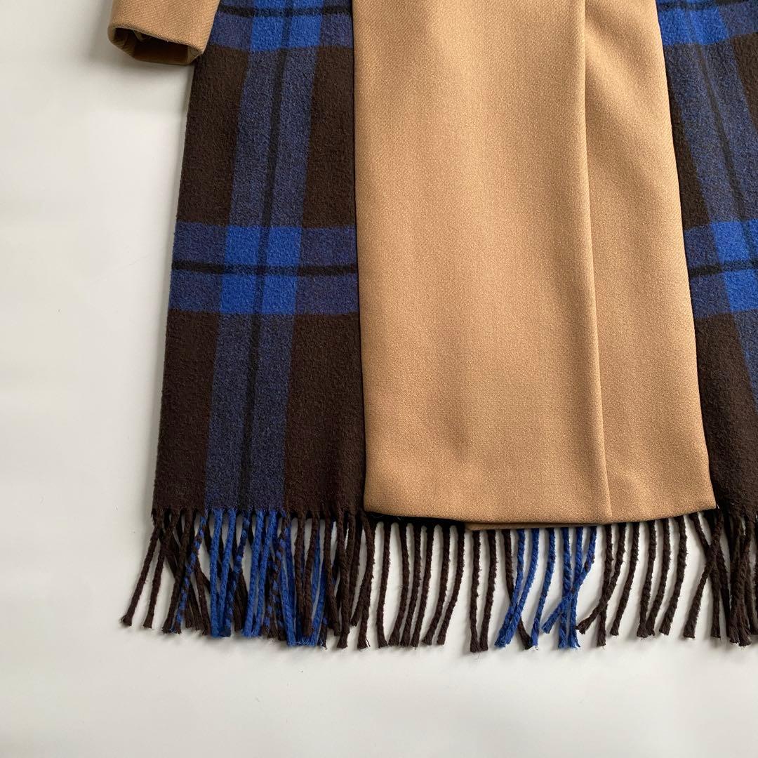 セミクチュール ダブルブレストチェスターコート チェック 青 ブルー ドッキング