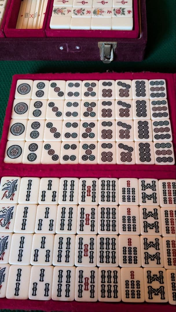 鶴一索　ミズノ丸一　ひまわり　背緑　27mm　＆東京麻雀　竹牌　チップ　セット