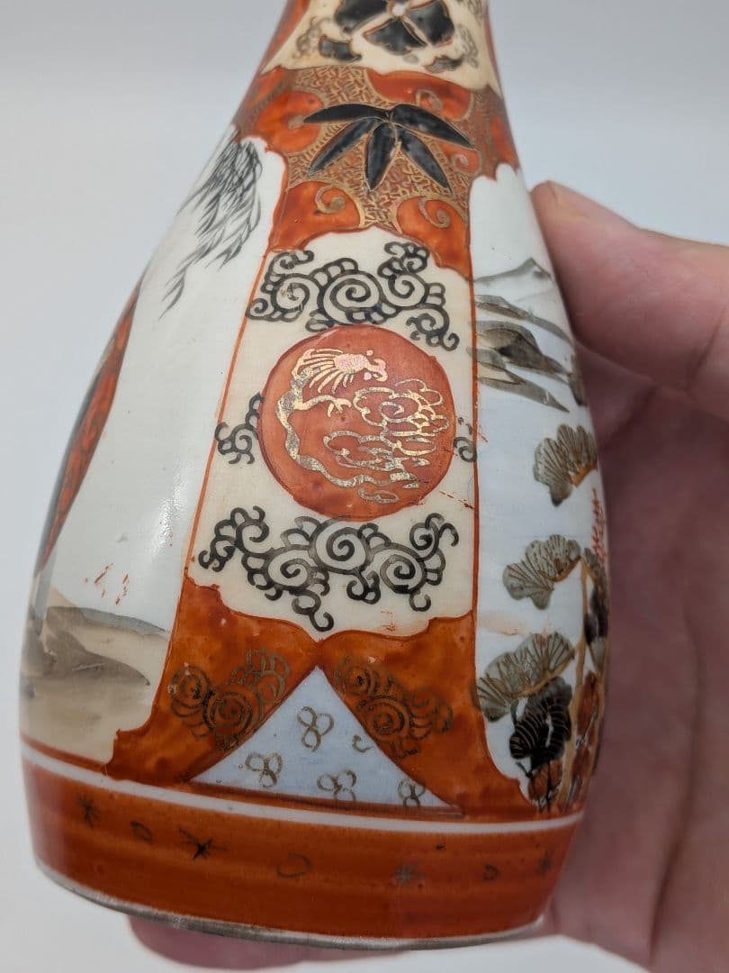 明治～昭和初期 九谷焼 赤絵徳利一対 時代箱 とっくり 酒器 食器 一輪挿し花入