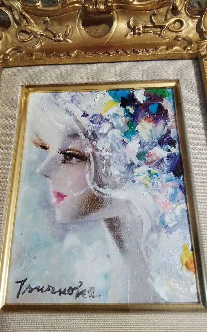 鶴岡義雄　真作油彩キャンバス0号額少し欠け号60万号190万絵18cm14cm