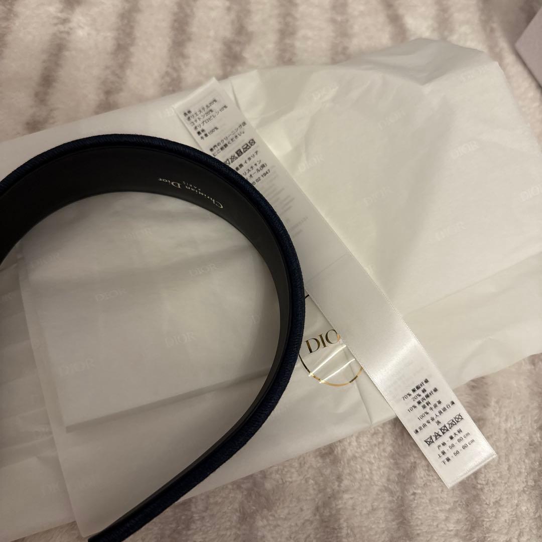 Dior ヘアバンド ネイビー/ベージュ ロゴ入り