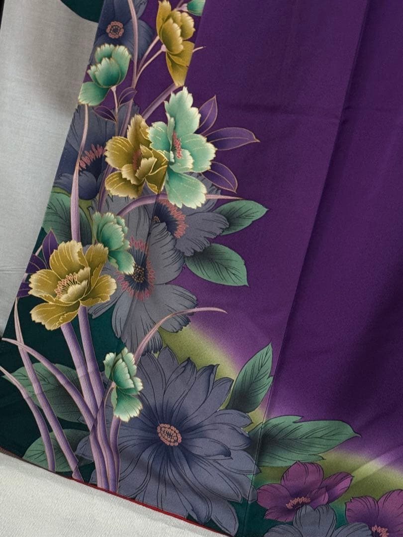 [美品] ヴィンテージ　本振袖　正絹　紫　緑　高身長　成人式　結婚式　礼装