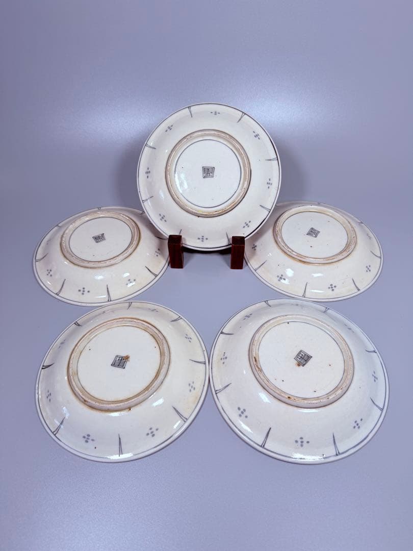 幕末明治期　染付竹林賢人図皿　五枚　肥前有田　直径17.2㎝　古器を楽しむ