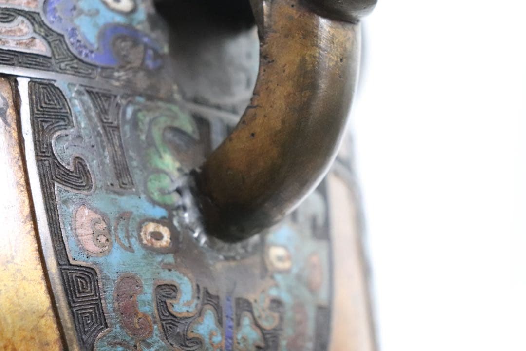 中国　七宝焼　渡金象耳葵龍紋簋　在銘　送料込み251217