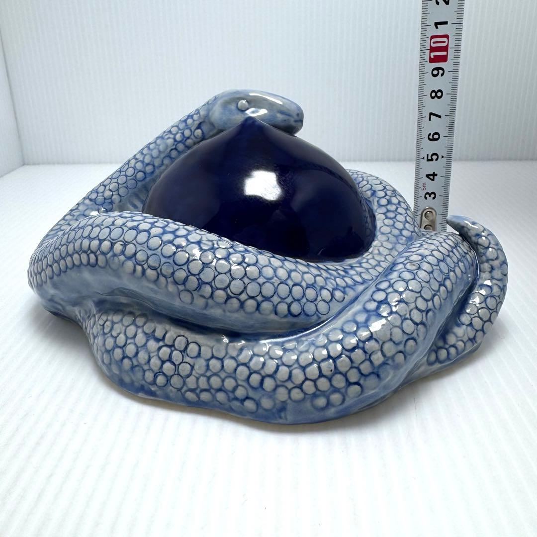 九谷焼 三代目 徳田八十吉 人間国宝 蛇 へび 干支 置物 共箱 説明書