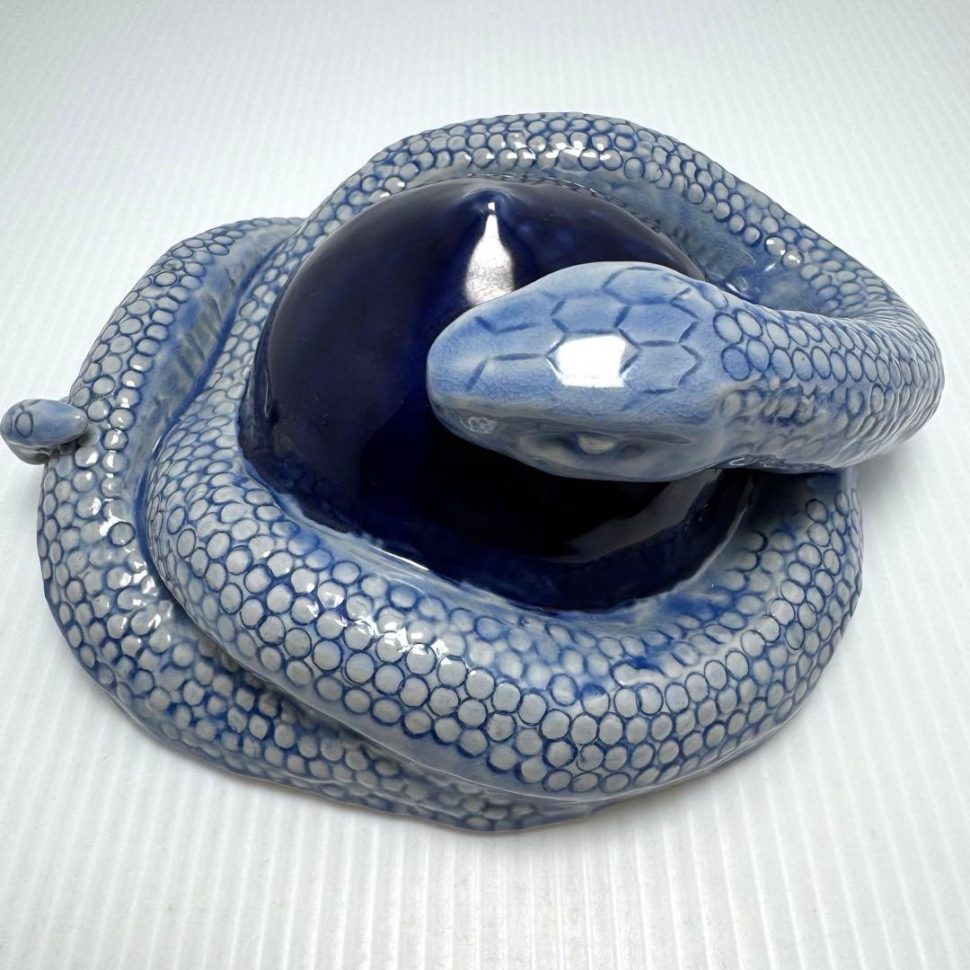 九谷焼 三代目 徳田八十吉 人間国宝 蛇 へび 干支 置物 共箱 説明書