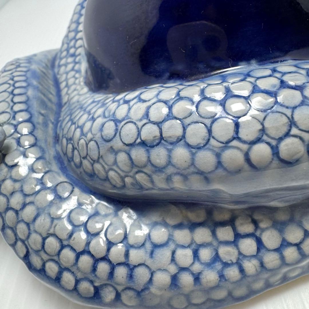 九谷焼 三代目 徳田八十吉 人間国宝 蛇 へび 干支 置物 共箱 説明書