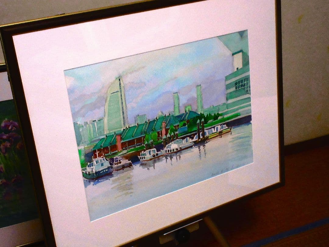 横浜の水彩画 2019年 作成 フレーム付き(赤レンガ倉庫)