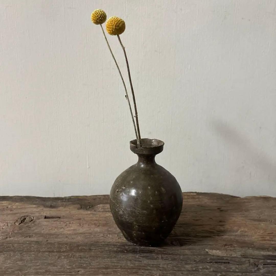 高麗〜李朝徳利　古道具　花入　飴釉　茶道具　アンティーク　骨董品　酒器　一輪挿し