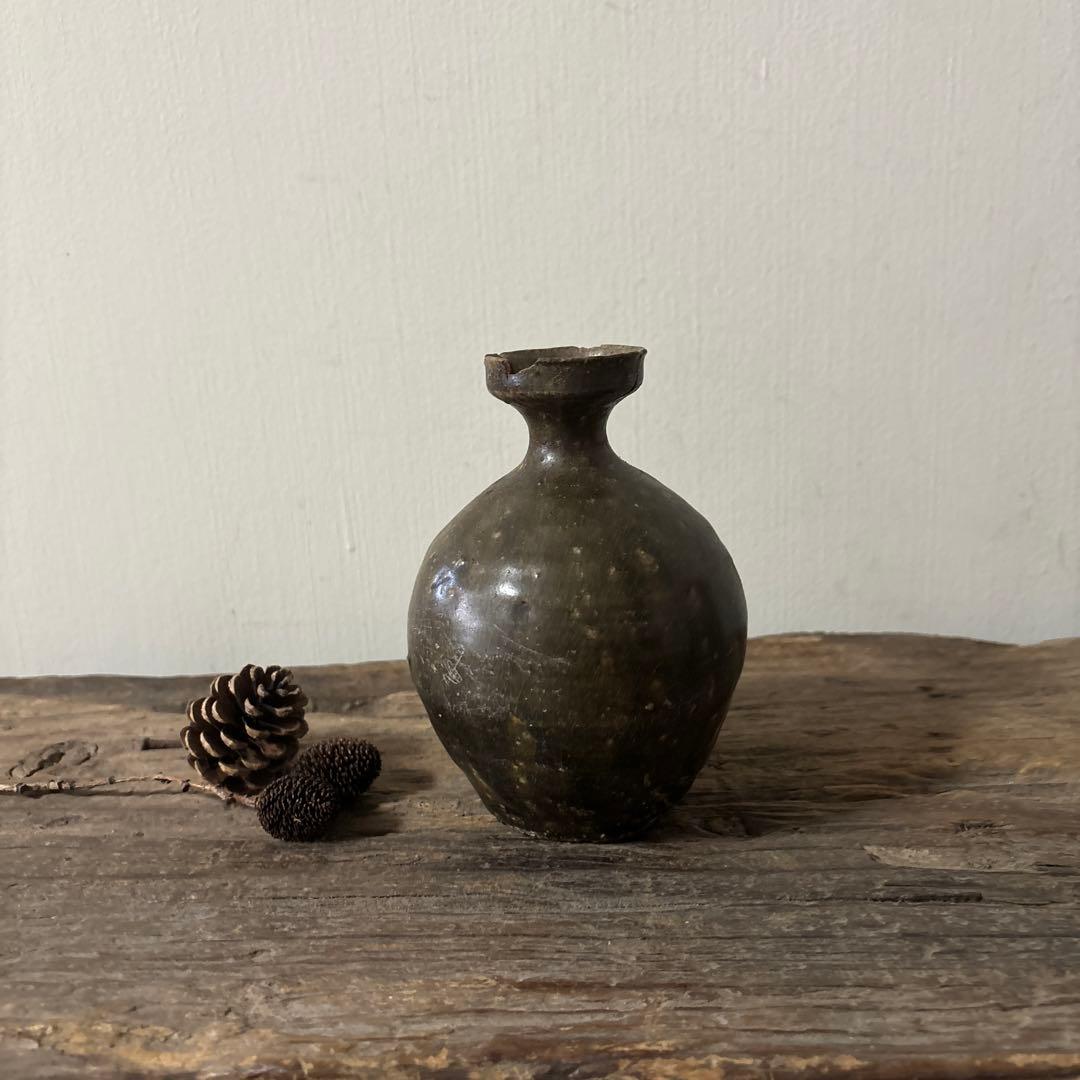 高麗〜李朝徳利　古道具　花入　飴釉　茶道具　アンティーク　骨董品　酒器　一輪挿し