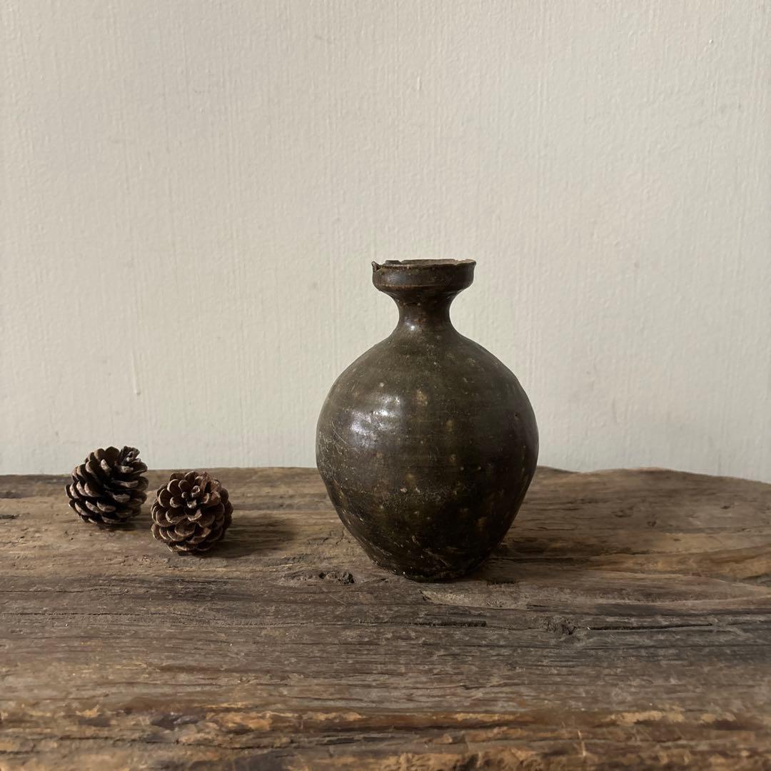 高麗〜李朝徳利　古道具　花入　飴釉　茶道具　アンティーク　骨董品　酒器　一輪挿し